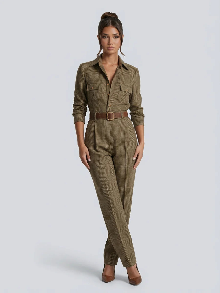 Talia Jumpsuit | Elegant Checkered Wide-Leg for Women 0