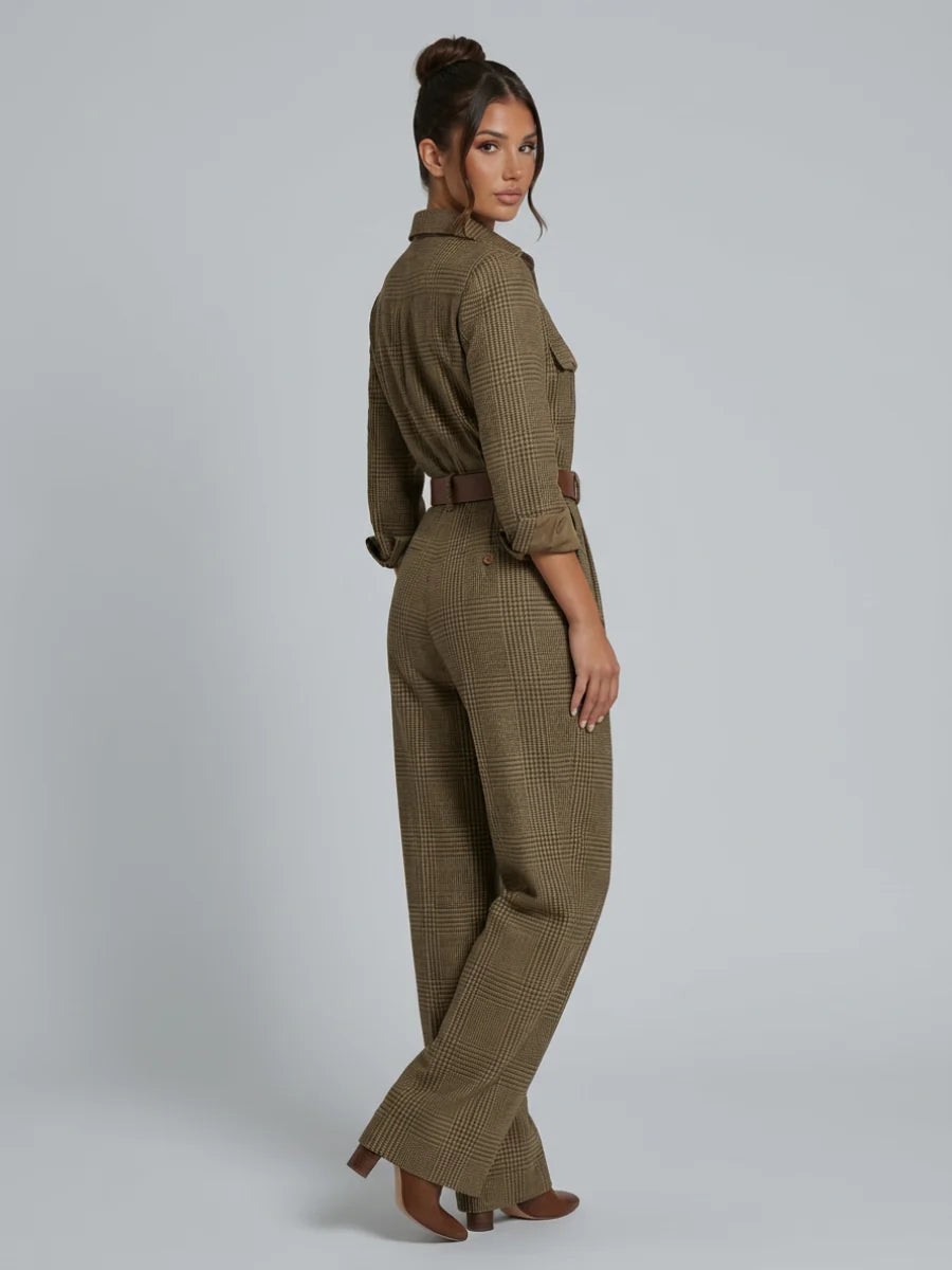 Talia Jumpsuit | Elegant Checkered Wide-Leg for Women 3