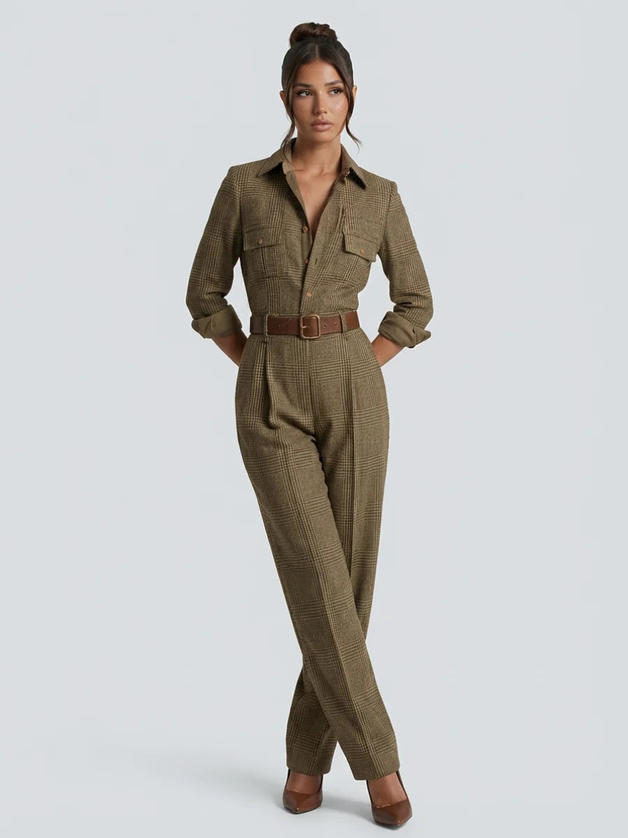 Talia Jumpsuit | Elegant Checkered Wide-Leg for Women 4