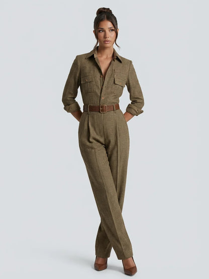 Talia Jumpsuit | Elegant Checkered Wide-Leg for Women 4