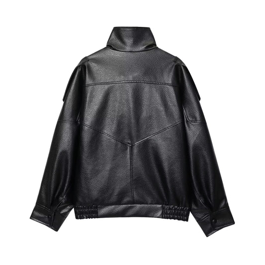 Talia Women's Jacket | Faux Leather, Oversized, Long Sleeve 3