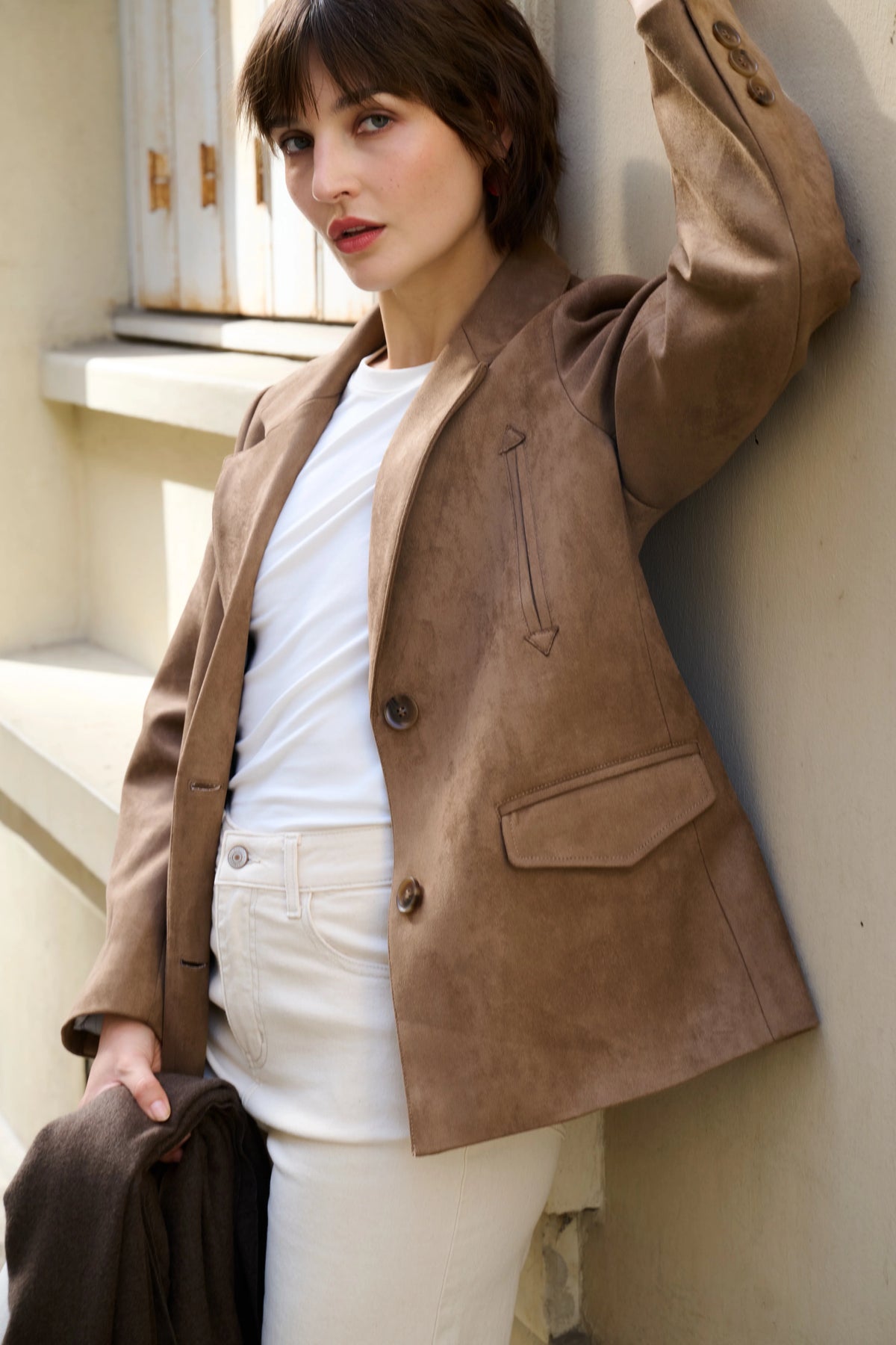 Taupe suede blazer 0