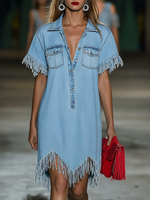 Tiana | Denim Fringe Mini Dress 0