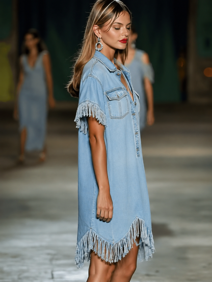 Tiana | Denim Fringe Mini Dress 2