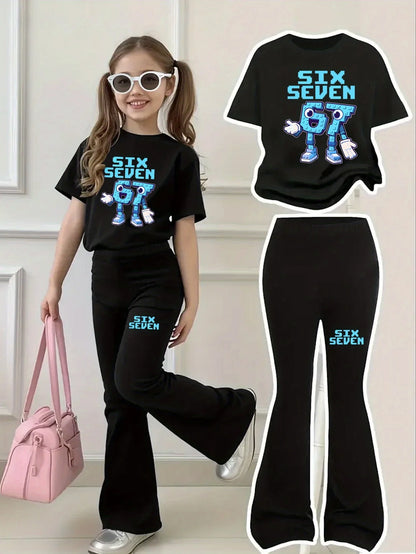 Trendy Kids | Cartoon Flared Pants Set with Comfortable Fit | Stylish Outfit for Girls Aged 4-12 0