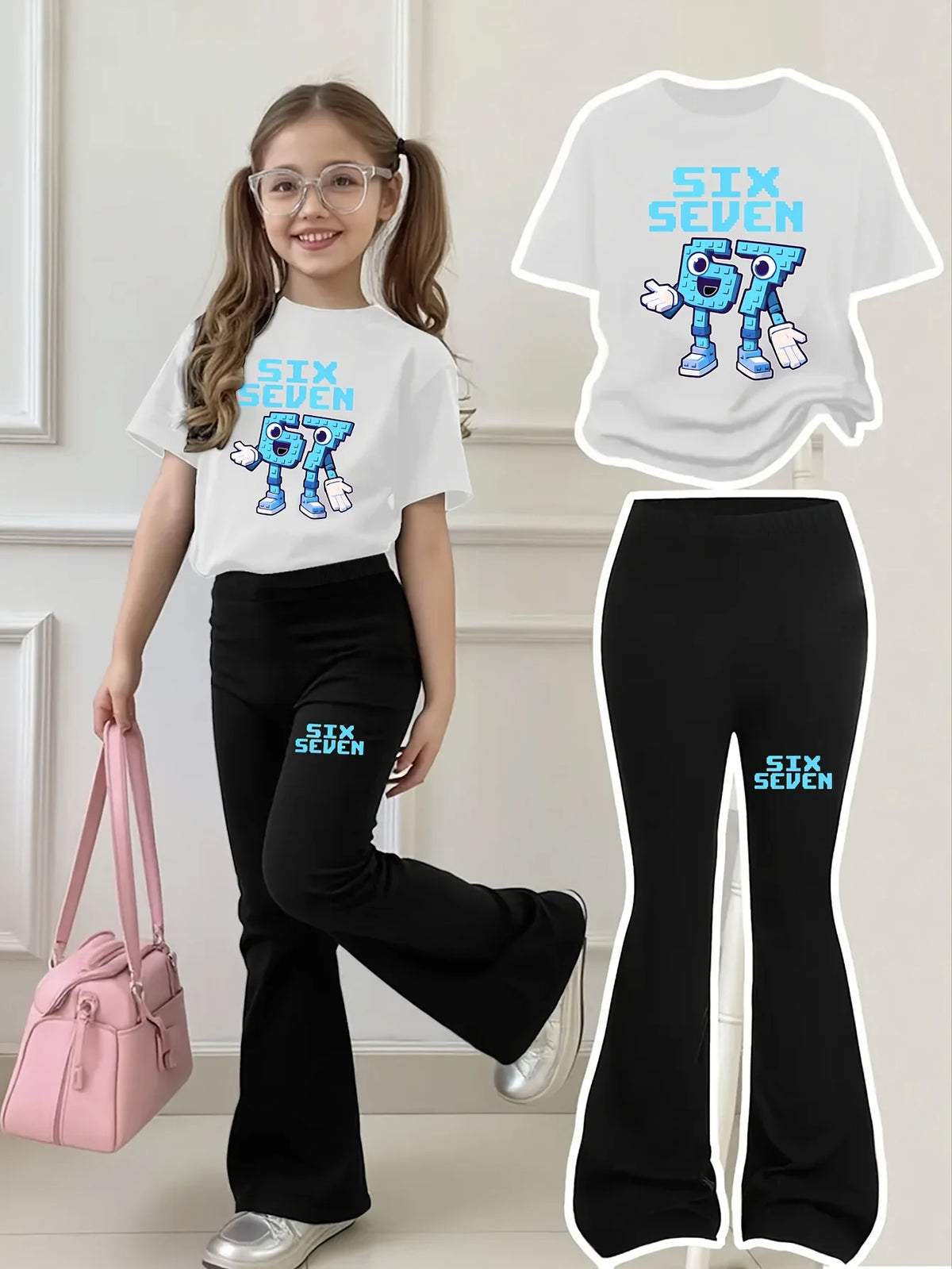 Trendy Kids | Cartoon Flared Pants Set with Comfortable Fit | Stylish Outfit for Girls Aged 4-12 1