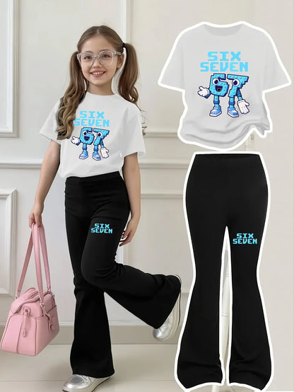 Trendy Kids | Cartoon Flared Pants Set with Comfortable Fit | Stylish Outfit for Girls Aged 4-12 1