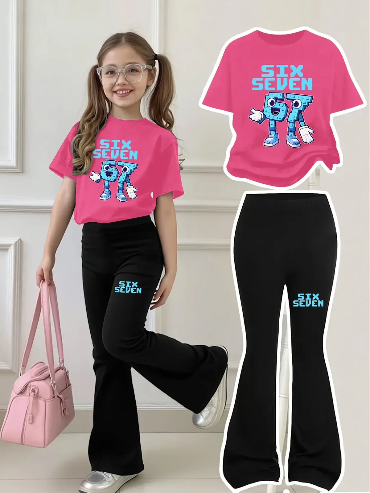Trendy Kids | Cartoon Flared Pants Set with Comfortable Fit | Stylish Outfit for Girls Aged 4-12 2
