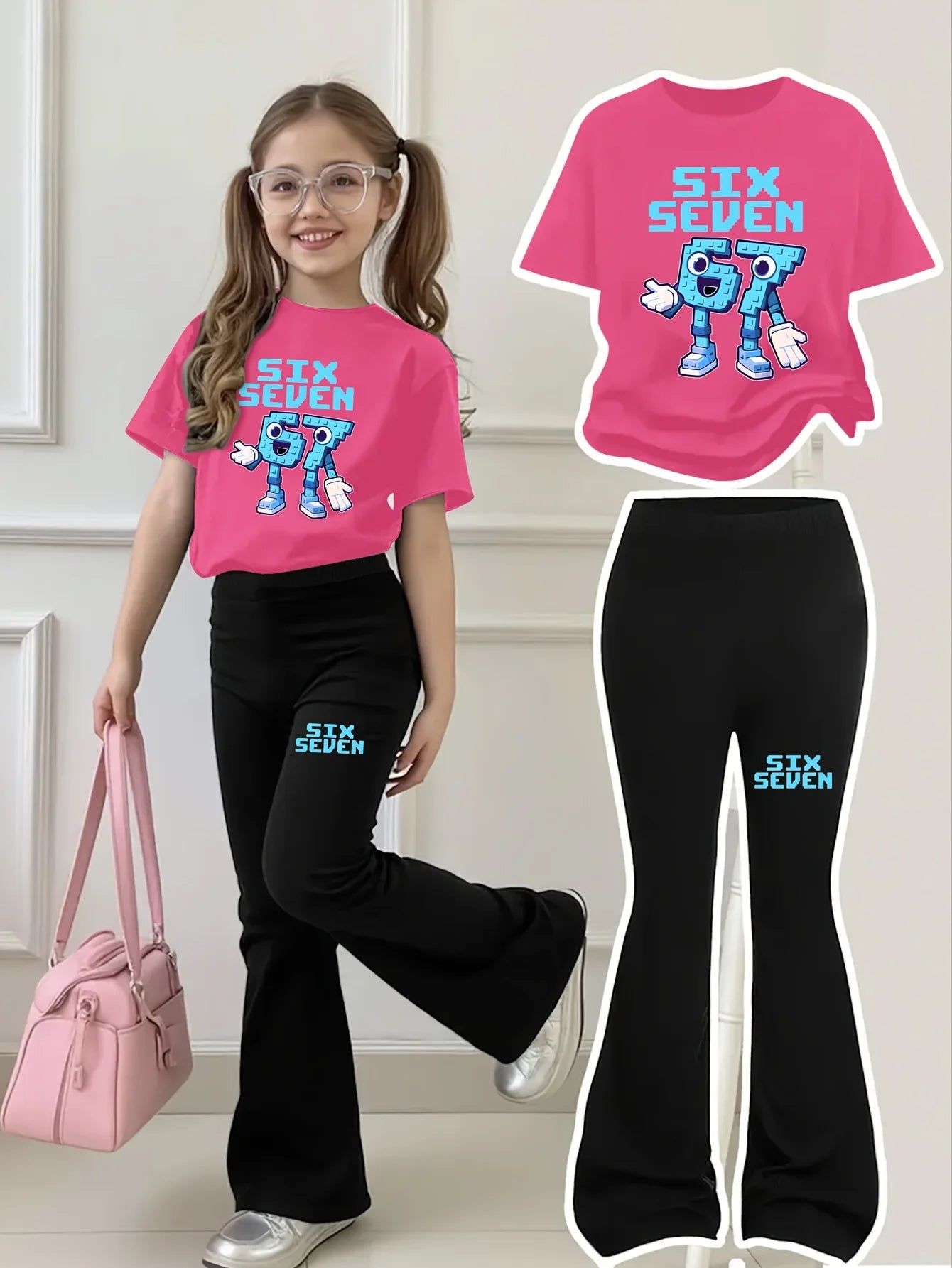 Trendy Kids | Cartoon Flared Pants Set with Comfortable Fit | Stylish Outfit for Girls Aged 4-12 2