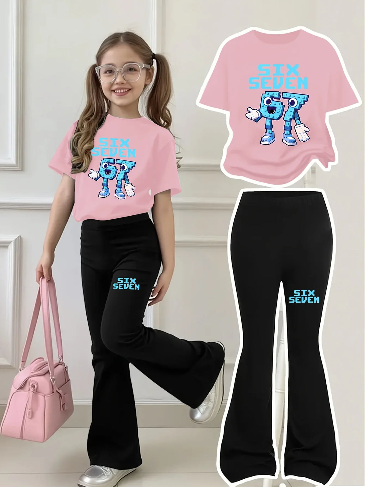 Trendy Kids | Cartoon Flared Pants Set with Comfortable Fit | Stylish Outfit for Girls Aged 4-12 3