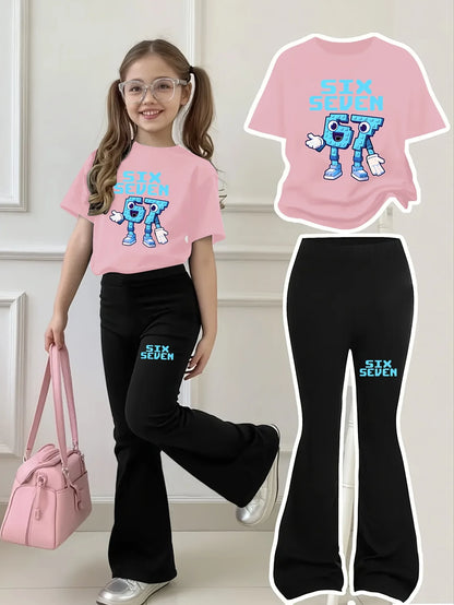 Trendy Kids | Cartoon Flared Pants Set with Comfortable Fit | Stylish Outfit for Girls Aged 4-12 3
