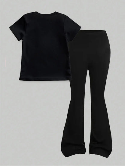 Trendy Kids | Cartoon Flared Pants Set with Comfortable Fit | Stylish Outfit for Girls Aged 4-12 4