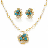 Turquoise Bloom Crystal Set - 14K Gold Plated 0