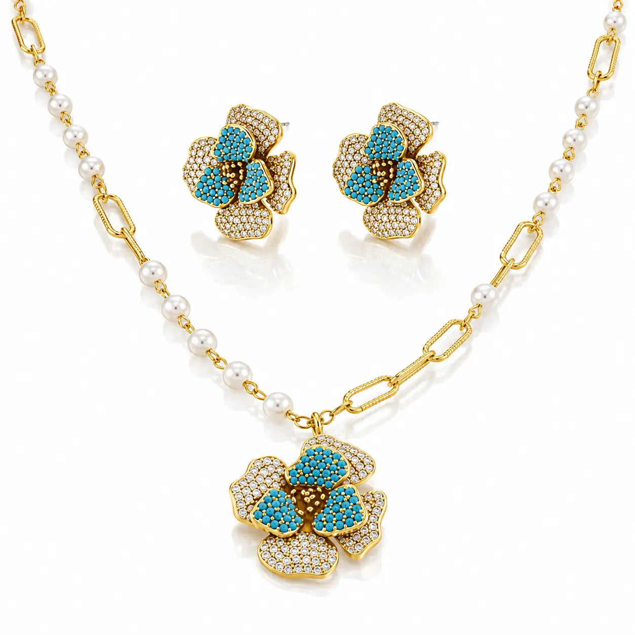 Turquoise Bloom Crystal Set - 14K Gold Plated 0