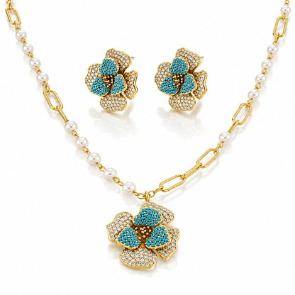 Turquoise Bloom Crystal Set - 14K Gold Plated 0