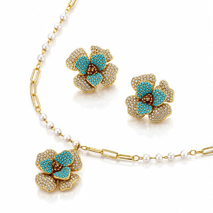 Turquoise Bloom Crystal Set - 14K Gold Plated 2