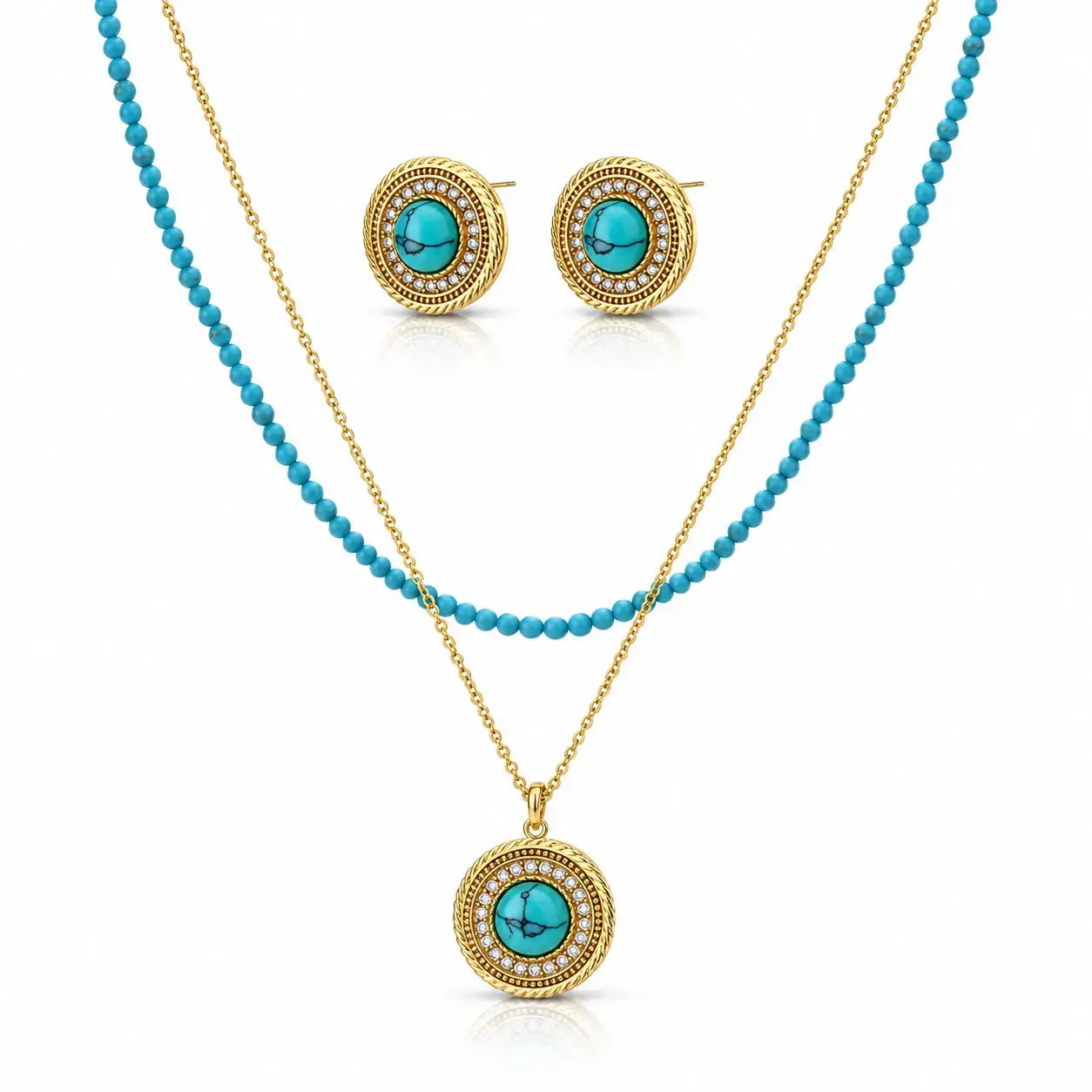 Turquoise Medallion Jewelry Set - 14K Gold Plated 0