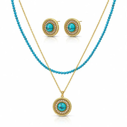 Turquoise Medallion Jewelry Set - 14K Gold Plated 0
