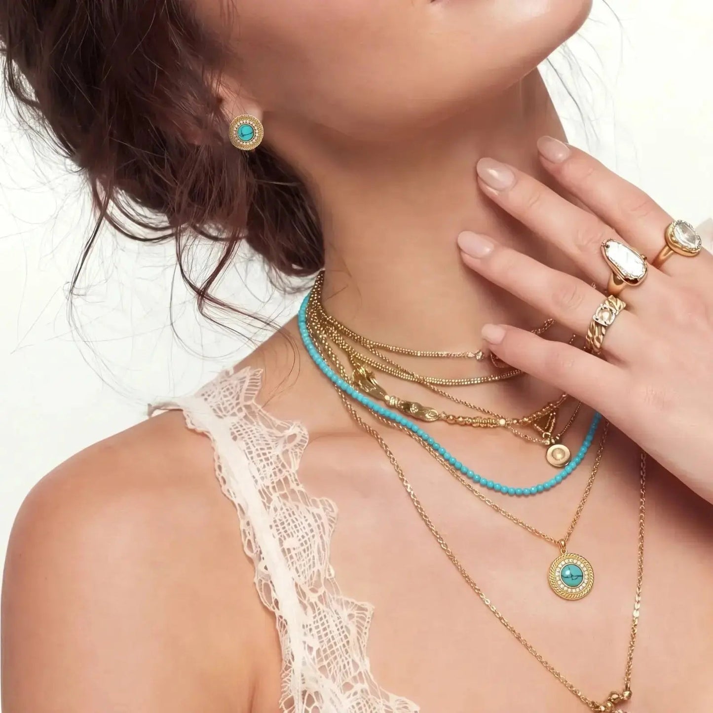 Turquoise Medallion Jewelry Set - 14K Gold Plated 1