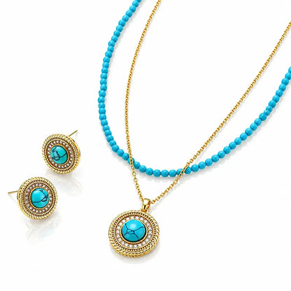 Turquoise Medallion Jewelry Set - 14K Gold Plated 3
