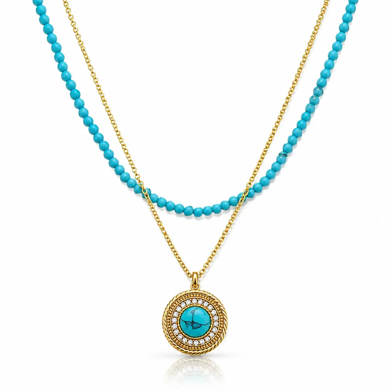 Turquoise Medallion Jewelry Set - 14K Gold Plated 4