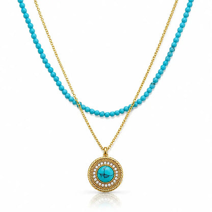 Turquoise Medallion Jewelry Set - 14K Gold Plated 4