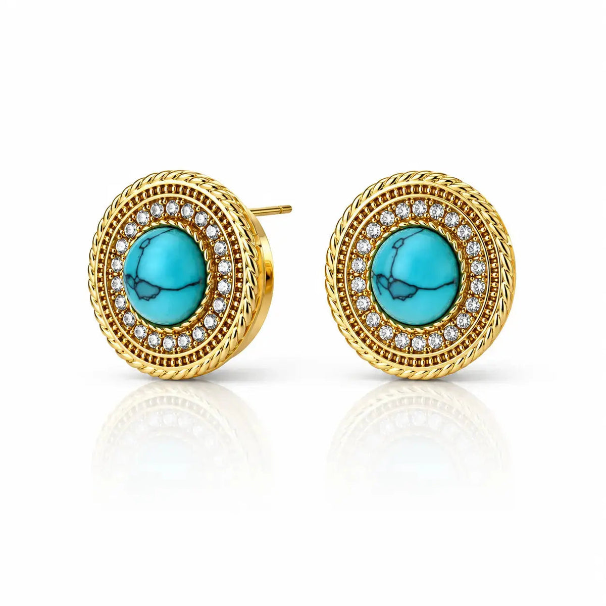 Turquoise Medallion Jewelry Set - 14K Gold Plated 5