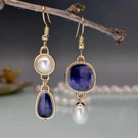Vintage Blue Gemstone Bead Earrings 0