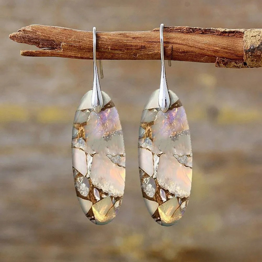 Vintage Oval Gemstone Hoop Earrings 0