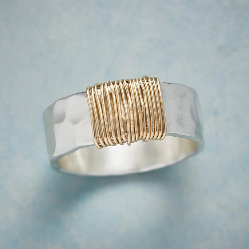 Vintage Silver Ring Featuring Gold Wire Accents 0