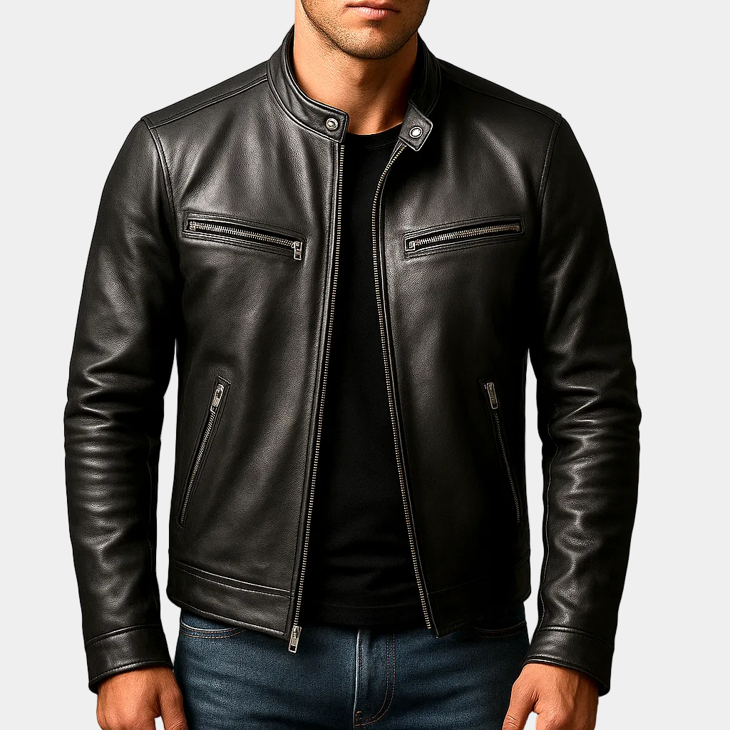Vintage jacket with stand collar and zip pockets 0