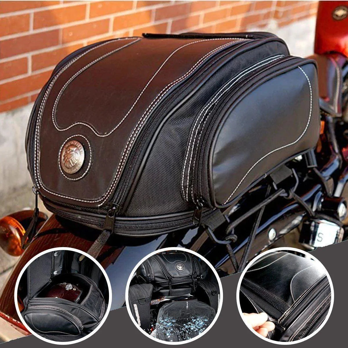 Water-Resistant Motorcycle Tail Bag with Expandable Storage 5