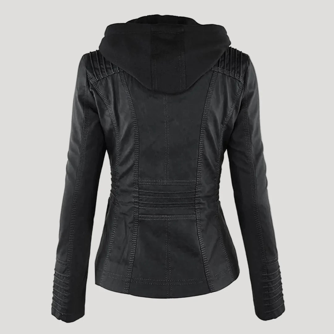 Weatherproof women's faux leather jacket with hood 2