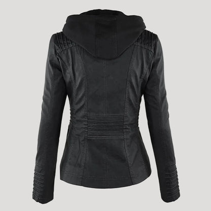 Weatherproof women's faux leather jacket with hood 2