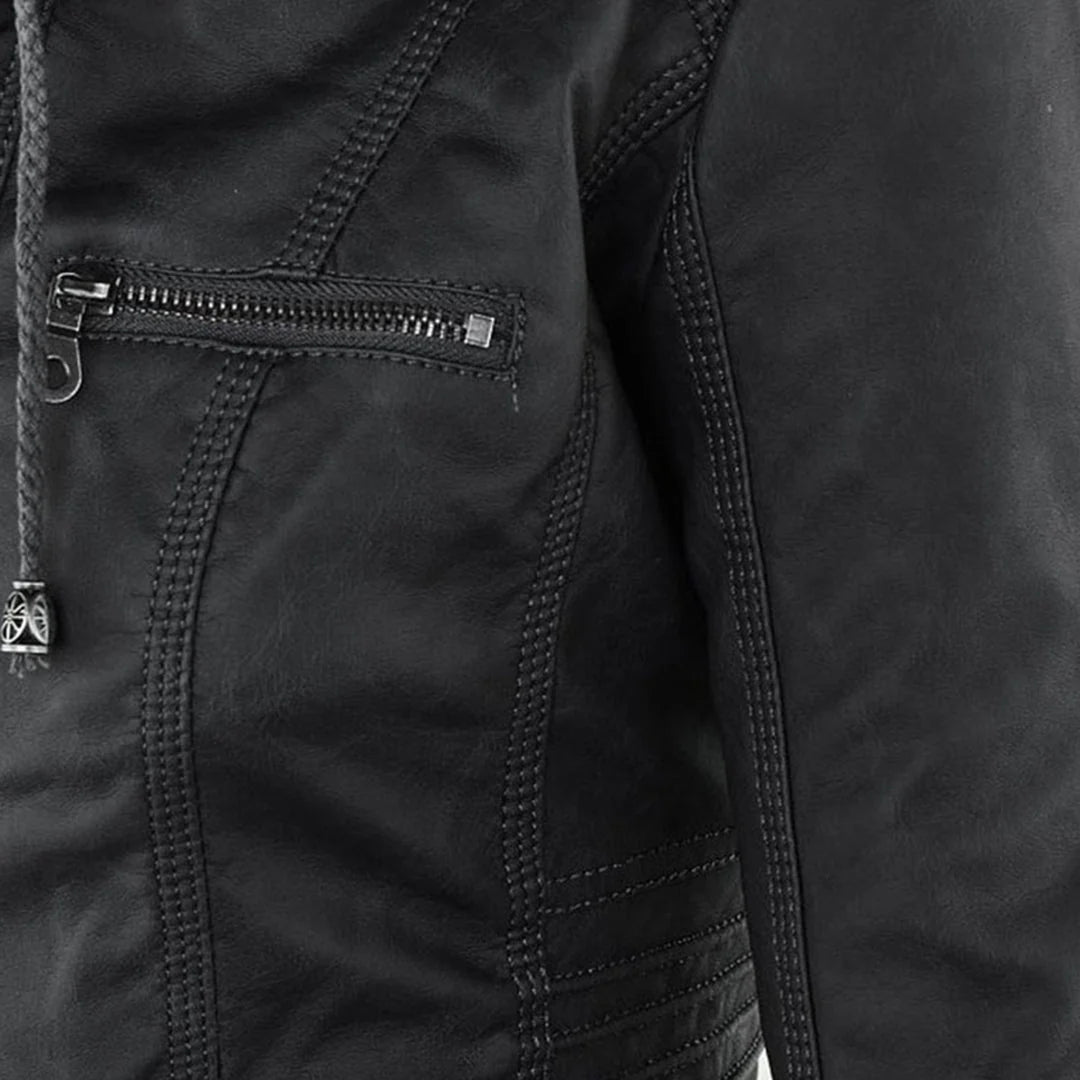 Weatherproof women's faux leather jacket with hood 3