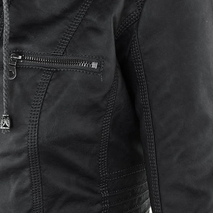 Weatherproof women's faux leather jacket with hood 3