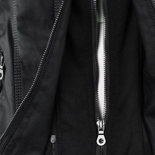 Weatherproof women's faux leather jacket with hood 4