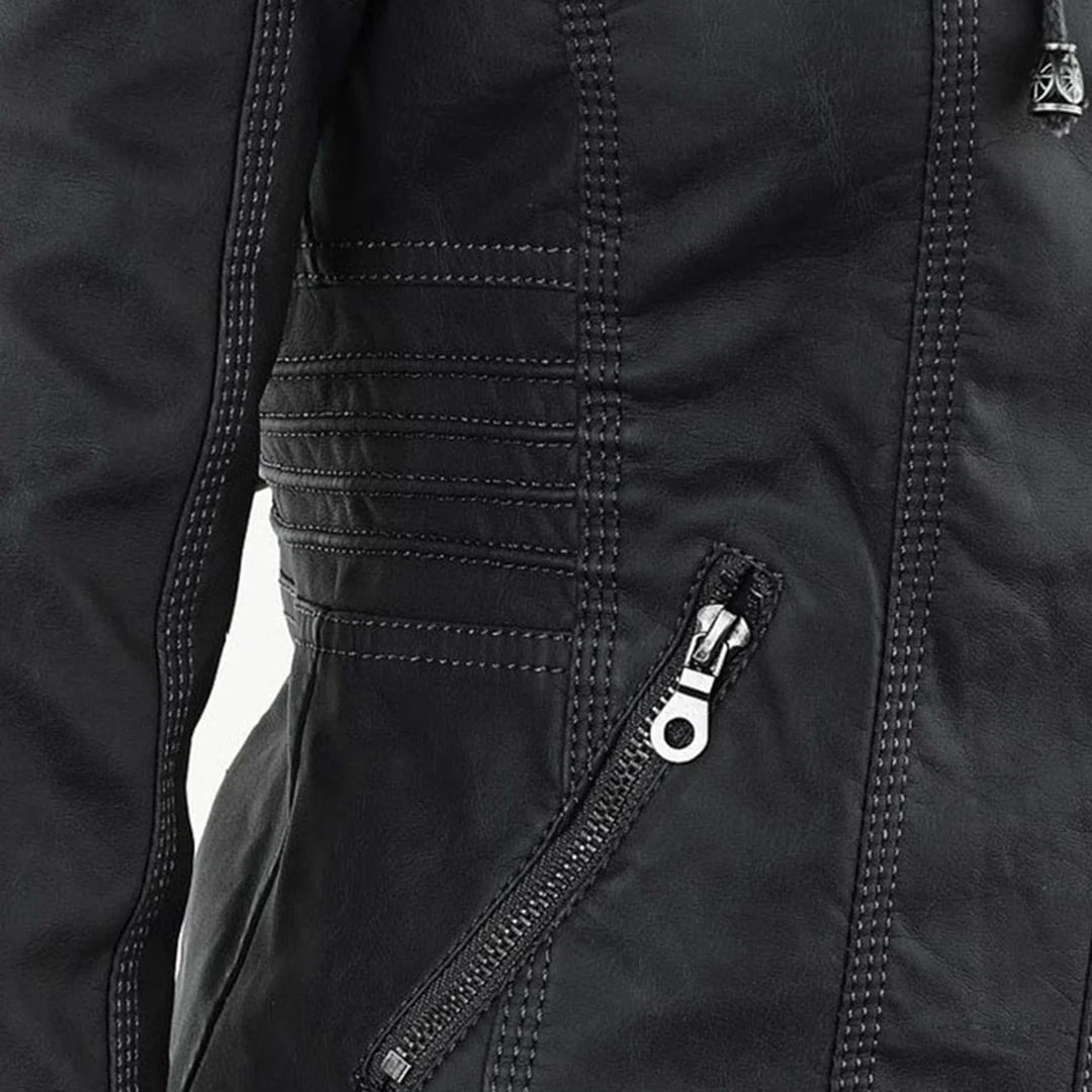 Weatherproof women's faux leather jacket with hood 5