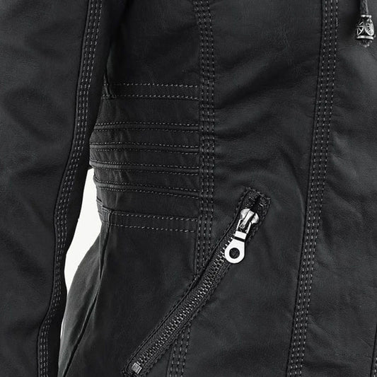 Weatherproof women's faux leather jacket with hood 5