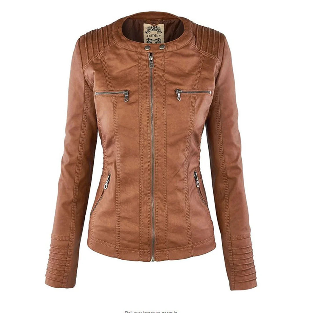 Weatherproof women's faux leather jacket with hood 7
