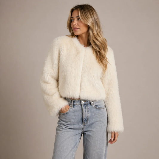 Willa Plush Faux Fur Jacket | Cropped, Layering-Friendly Womens Coat 3