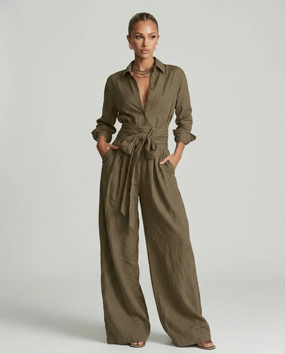 Willa Wide Leg Jumpsuit | Cotton-Linen, Elegant Relaxed Fit for Women 4