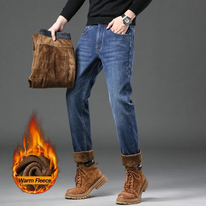 Winter Essentials | Men's Fleece-Lined Slim Jeans with Elastic Waist | Thick Thermal Denim for Ultimate Warmth 4