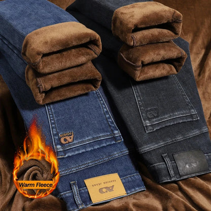 Winter Essentials | Men's Fleece-Lined Slim Jeans with Elastic Waist | Thick Thermal Denim for Ultimate Warmth 5