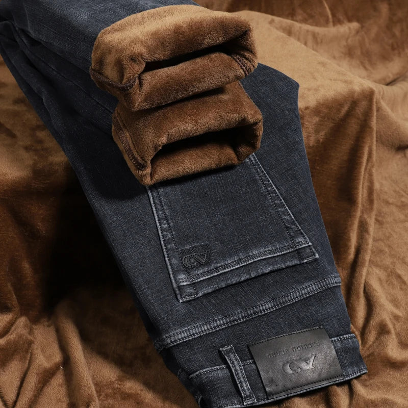 Winter Essentials | Men's Fleece-Lined Slim Jeans with Elastic Waist | Thick Thermal Denim for Ultimate Warmth 6