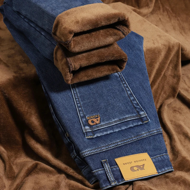 Winter Essentials | Men's Fleece-Lined Slim Jeans with Elastic Waist | Thick Thermal Denim for Ultimate Warmth 7