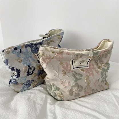 Women Floral Beauty Cosmetic Bag Makeup Case Organizer Korean Embroidery Corduroy Travel Large Wash Toiletry Storage Bag Pouch 0
