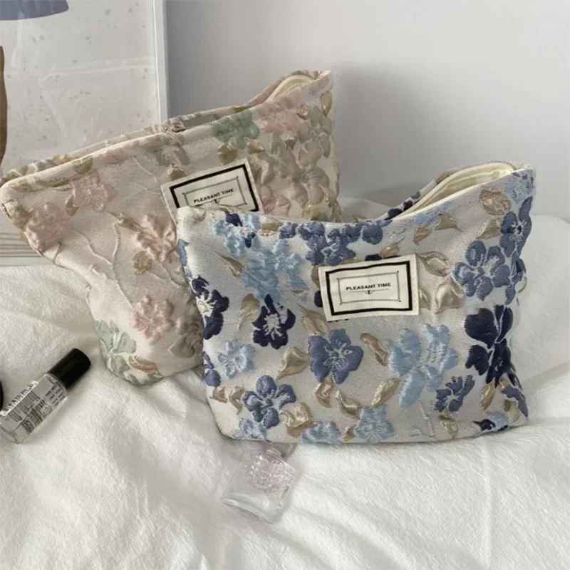 Women Floral Beauty Cosmetic Bag Makeup Case Organizer Korean Embroidery Corduroy Travel Large Wash Toiletry Storage Bag Pouch 1
