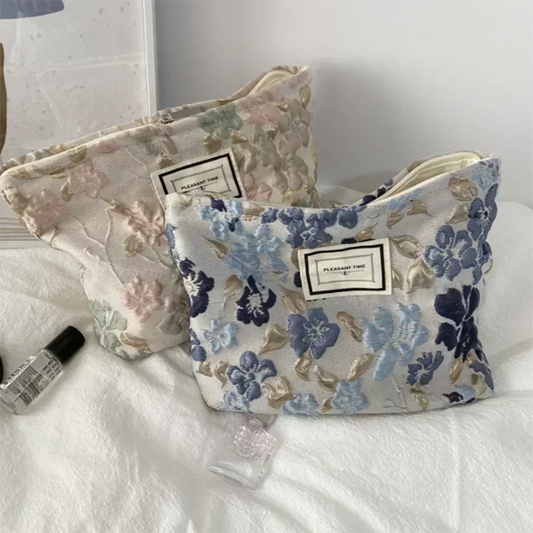 Women Floral Beauty Cosmetic Bag Makeup Case Organizer Korean Embroidery Corduroy Travel Large Wash Toiletry Storage Bag Pouch 1