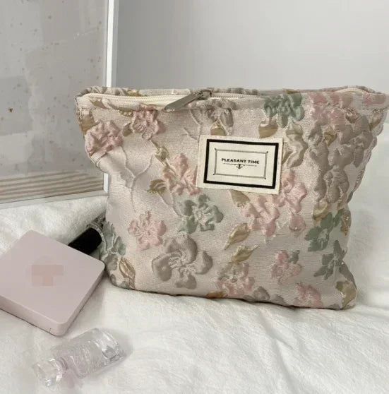 Women Floral Beauty Cosmetic Bag Makeup Case Organizer Korean Embroidery Corduroy Travel Large Wash Toiletry Storage Bag Pouch 11